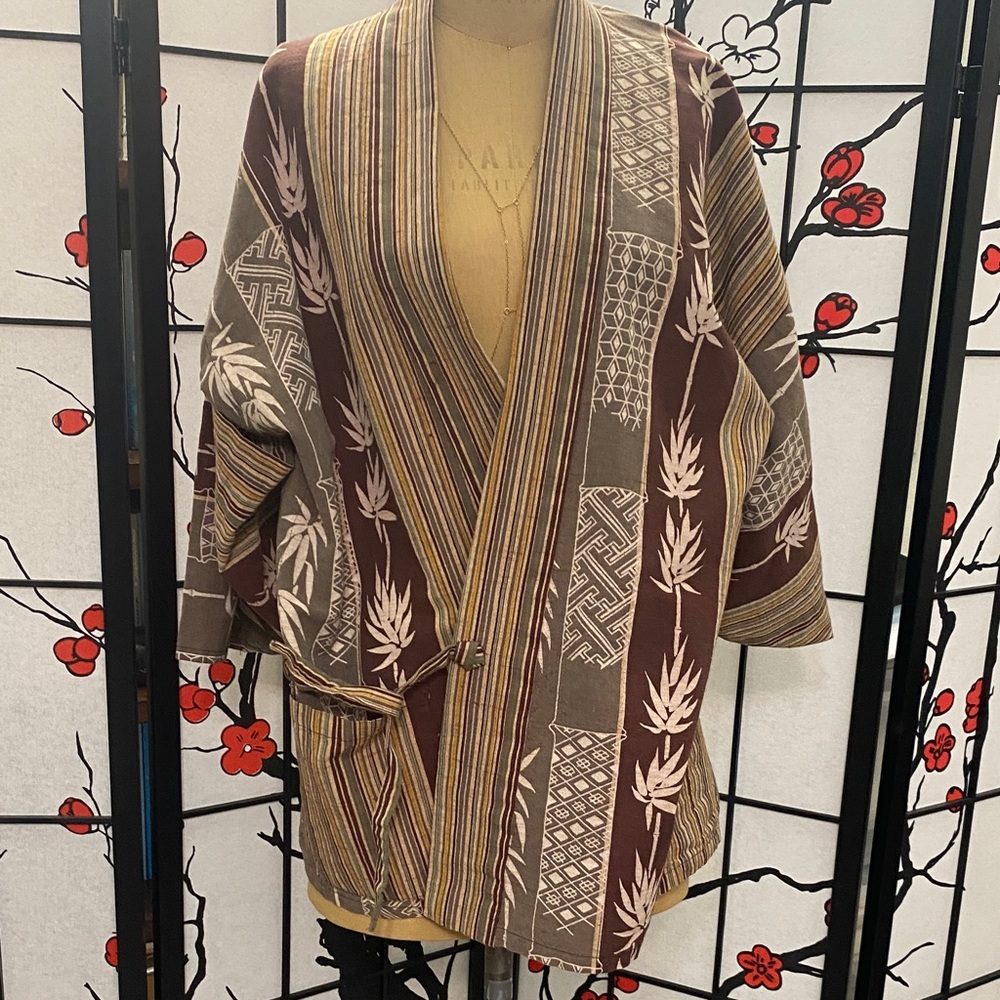 Women's Brown and Gray Patterned kimono